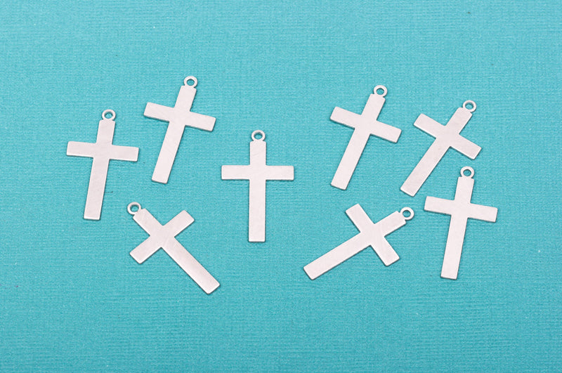 10 Aluminum Silver Cross Charm Pendants, Stamping Blanks 1-1/4" long chs1743