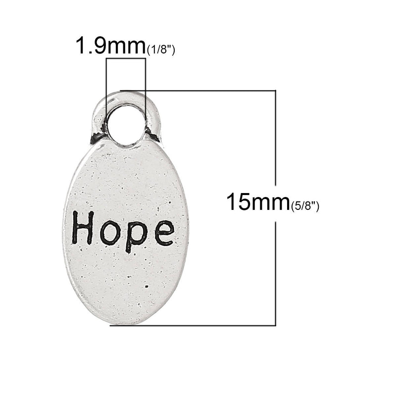 10 Oval HOPE Pewter Charm Pendants . chs1745