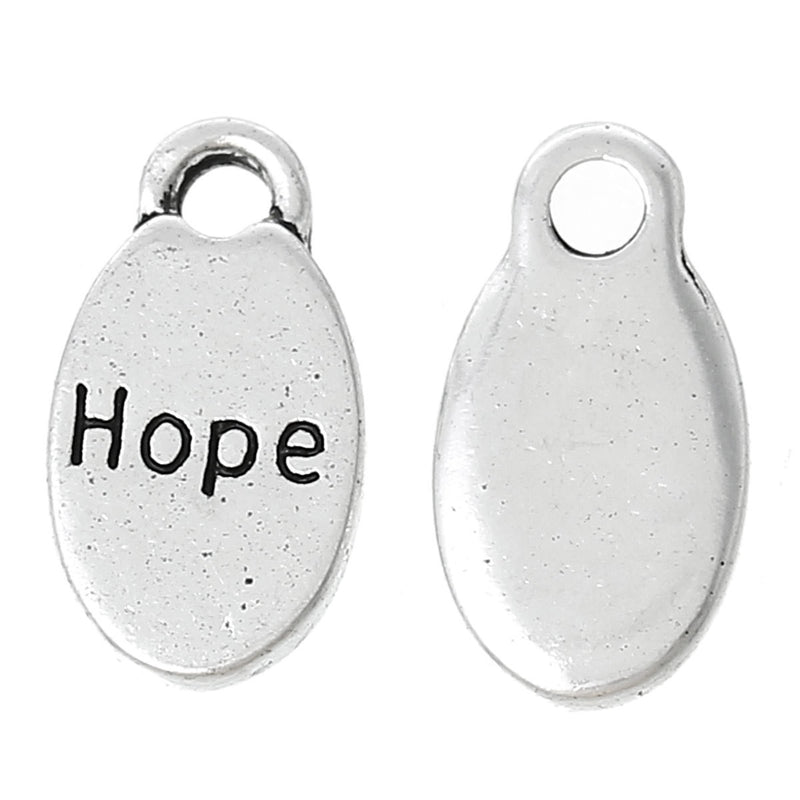 10 Oval HOPE Pewter Charm Pendants . chs1745