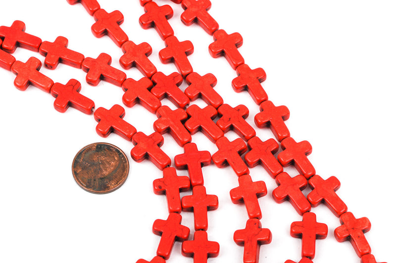 16x12mm Howlite CROSS Beads, RED ORANGE, full strand, about 25 beads  how0362