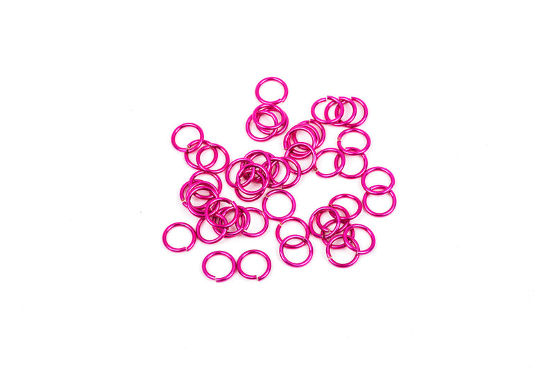 75 Chain Maille Jump Rings, hot pink plated over copper base, open jump rings, 5.5mm OD, 3.5mm ID, 18 gauge, jum0121