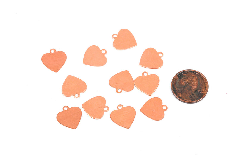 10 HEART COPPER Metal Stamping Blanks Charms 3/4" (18mm) Tag 24 gauge, msb0329