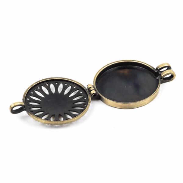 2 Bronze Metal Filigree Open LOCKET Perfume Diffuser Pendants, Sunflower Design,  1-1/4" diameter chb0318