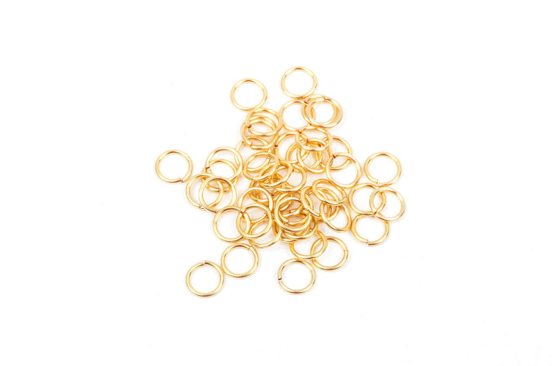 60 Chain Maille Jump Rings, gold plated over copper base, open jump rings, 6.5mm OD, 4.5mm ID, 18 gauge, jum0115
