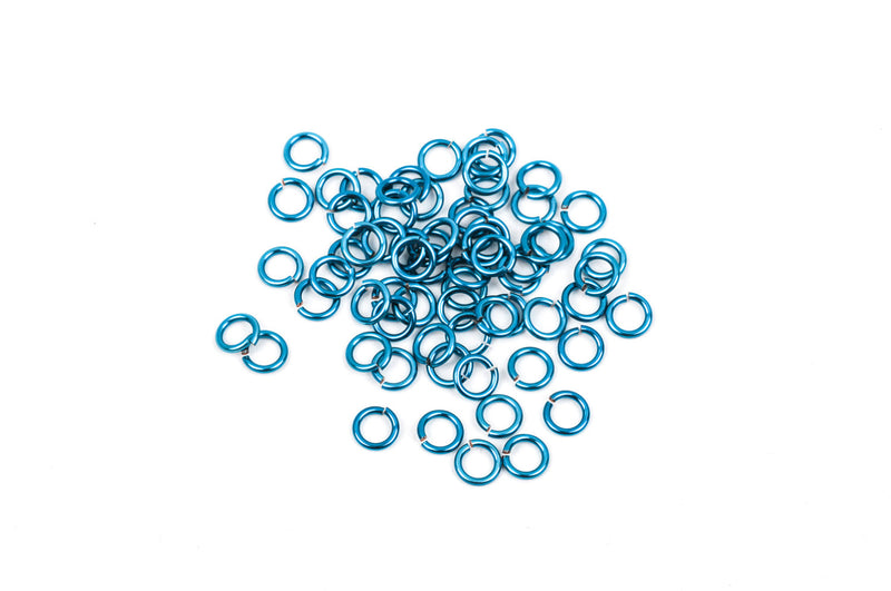 45 Chain Maille Jump Rings, turquoise blue plated over copper base, open jump rings, 8mm OD, 6mm ID, 18 gauge, jum0126