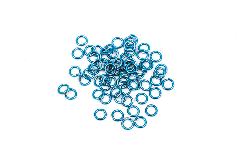 65 Chain Maille Jump Rings, turquoise blue plated over copper base, open jump rings, 6mm OD, 4mm ID, 18 gauge, jum0109
