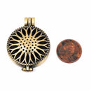 2 Bronze Metal Filigree Open LOCKET Perfume Diffuser Pendants, Sunflower Design,  1-1/4" diameter chb0318