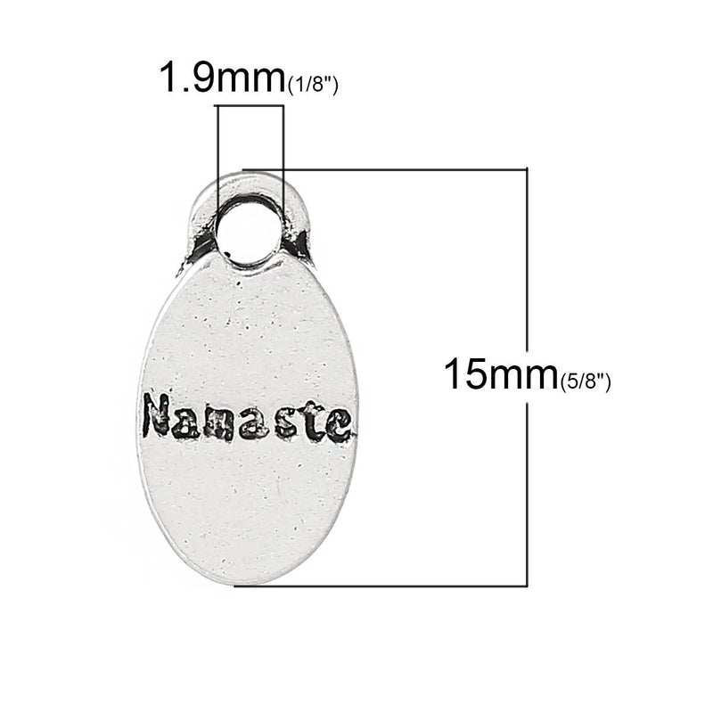 10 NAMASTE Oval Pewter Charm Pendants, Affirmation Quote Charms, Yoga Theme Charms, chs1749