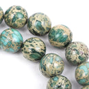 12mm AQUA TERRA JASPER Round Gemstone Beads, natural, mint green, tan, full strand gja0058