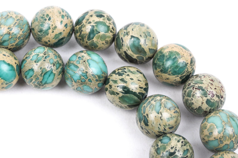 10mm AQUA TERRA JASPER Round Gemstone Beads, natural, mint green, tan, full strand gja0059
