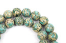 10mm AQUA TERRA JASPER Round Gemstone Beads, natural, mint green, tan, full strand gja0059
