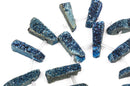 Blue and Gold Quartz DRUZY Drusy Pendant Beads, spike stick shape, top drilled, 3/4" to 2-3/8" long full strand, 18 beads, gdz0066b