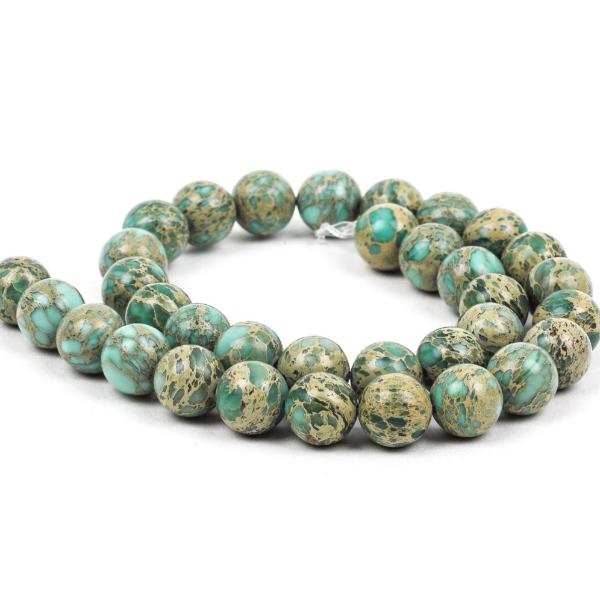 12mm AQUA TERRA JASPER Round Gemstone Beads, natural, mint green, tan, full strand gja0058