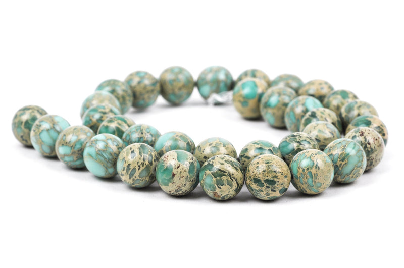 12mm AQUA TERRA JASPER Round Gemstone Beads, natural, mint green, tan, full strand gja0058