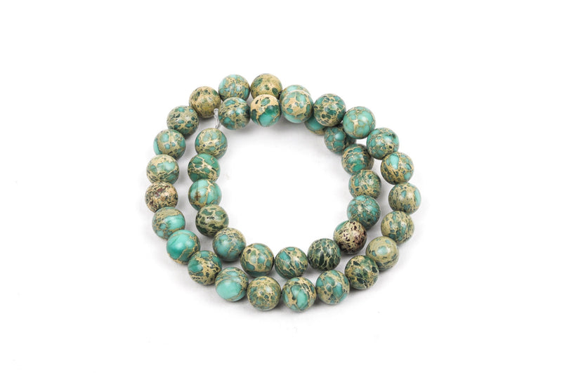 10mm AQUA TERRA JASPER Round Gemstone Beads, natural, mint green, tan, full strand gja0059