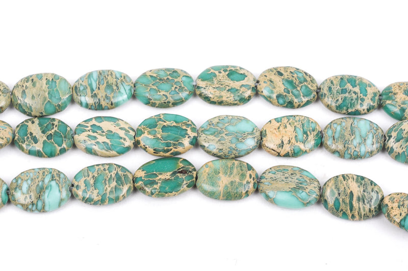 18x14mm AQUA TERRA JASPER Oval Gemstone Beads, natural, mint green, tan, full strand gja0063
