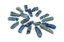 Blue and Gold Quartz DRUZY Drusy Pendant Beads, spike stick shape, top drilled, 3/4" to 2-3/8" long full strand, 18 beads, gdz0066b