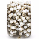 1 yard White Crystal Rondelle Rosary Chain, bronze, 8mm faceted rondelle glass beads, fch0239a