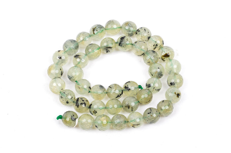 10mm Round Green PREHNITE Faceted Beads, full strand, Natural Gemstones gpr0001