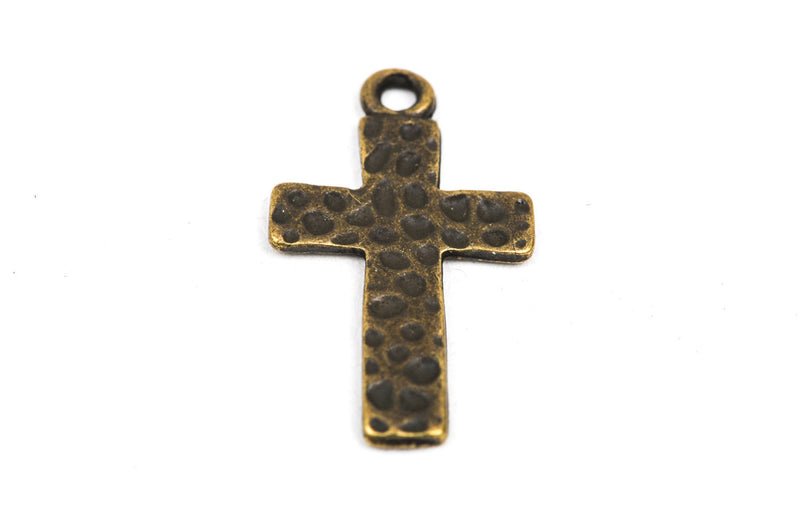 10 Bronze Hammered Cross Charms Pendants, 7/8" chb0323