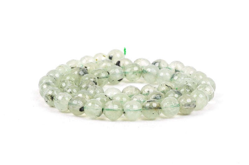 8mm Round Green PREHNITE Faceted Beads, full strand, Natural Gemstones gpr0002