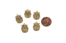 6 Antique Gold OWL Charm Pendants, double sided, 3/4" chg0257