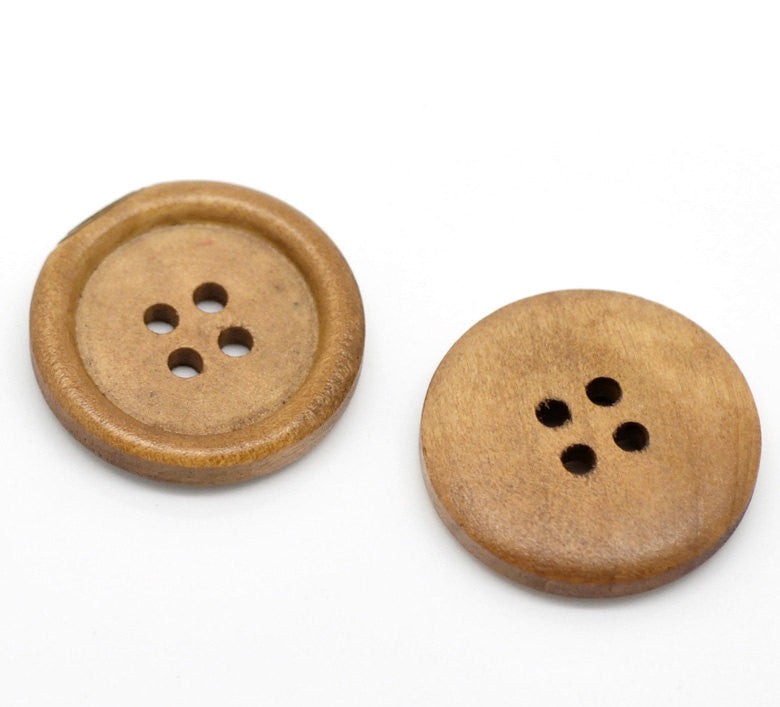 50 Large Wood Buttons, 25mm or 1" diameter cherry wood color, but0220