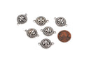 6 Silver Tone Circle FLEUR de LIS Charm Connector Links, Rope Edge, Wax Seal  chs1750