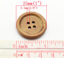 50 Large Wood Buttons, 25mm or 1" diameter cherry wood color, but0220