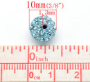 10 Bulk Package TURQUOISE BLUE Polymer Clay and Pave' Rhinestone Round Beads, 10mm  pol0112