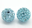 10 Bulk Package TURQUOISE BLUE Polymer Clay and Pave' Rhinestone Round Beads, 10mm  pol0112