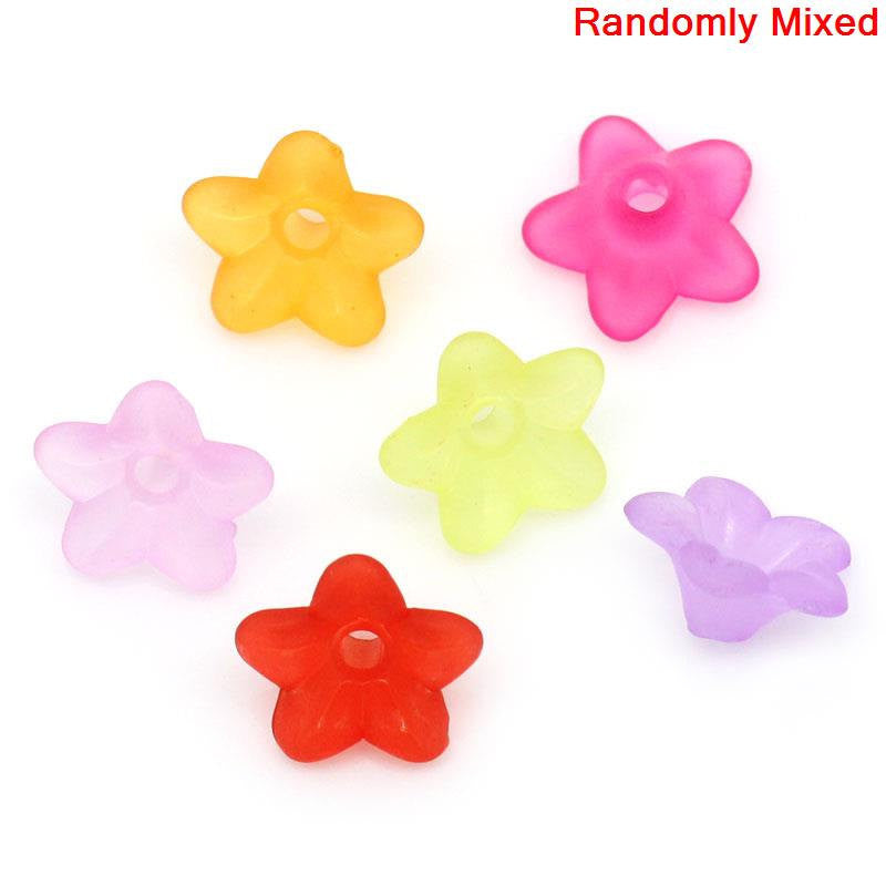 Small Frosted Acrylic FLOWER Lily Charm Beads . 50 pieces .  mixed colors bac0106A