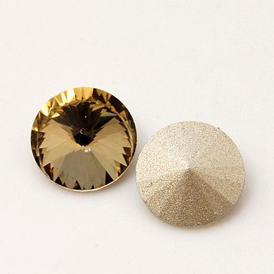 14mm Glass Crystal Rivoli Rhinestone Crystals, chaton, silver foil backing LIGHT COLORADO TOPAZ, 4 pcs.  cry0093