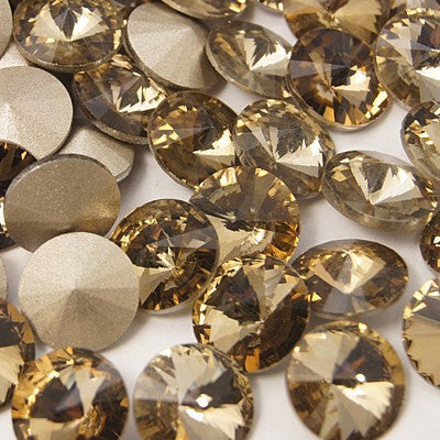 14mm Glass Crystal Rivoli Rhinestone Crystals, chaton, silver foil backing LIGHT COLORADO TOPAZ, 4 pcs.  cry0093