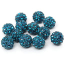 10 Bulk Package TEAL BLUE Polymer Clay and Pave' Rhinestone Round Beads, 10mm  pol0111