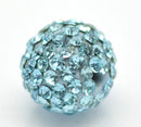 10 Bulk Package TURQUOISE BLUE Polymer Clay and Pave' Rhinestone Round Beads, 10mm  pol0112