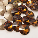 14mm Glass Crystal Rivoli Rhinestone Crystals, chaton, silver foil backing SMOKED TOPAZ, 4 pcs.  cry0091