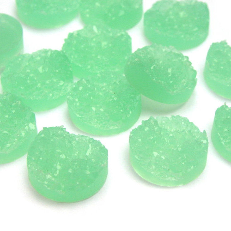 14mm Round Resin MINT GREEN DRUZY Cabochons, faux druzy, 10 cabochons cab0279