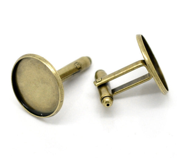 10 Cuff Link blanks, bronze plated bezel tray blanks, fits 18mm round cabochons fin0398