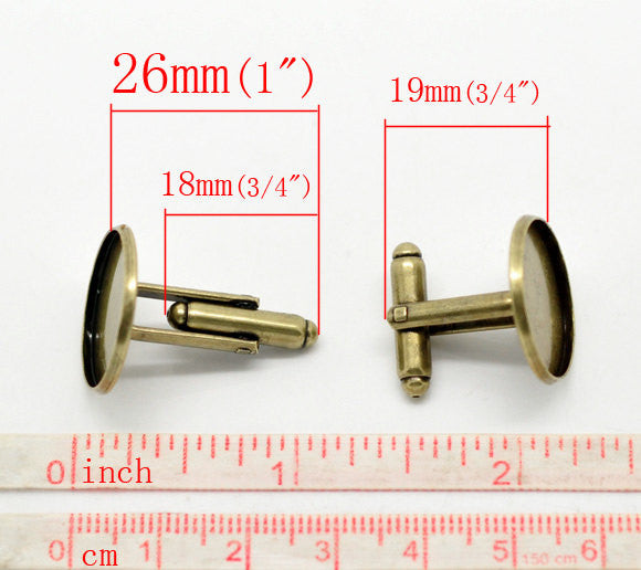 10 Cuff Link blanks, bronze plated bezel tray blanks, fits 18mm round cabochons fin0398