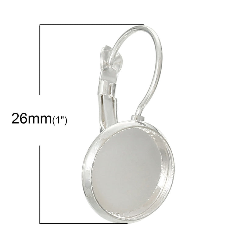 10 (5 pairs) silver plated cabochon bezel setting lever back earring components, fits 12mm round inside tray fin0403a