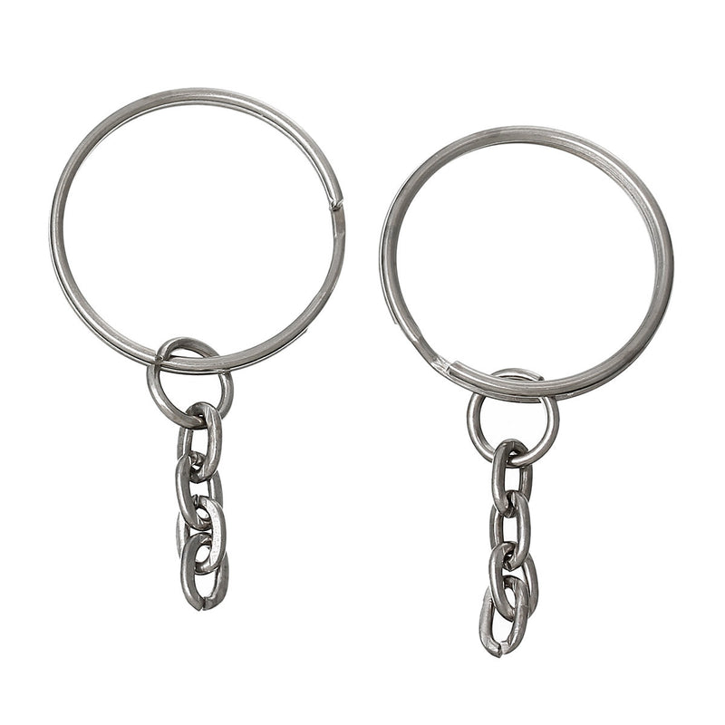 100 bulk Key Rings with Chain, for adding your own charms, beads, 1" diameter  fin0404