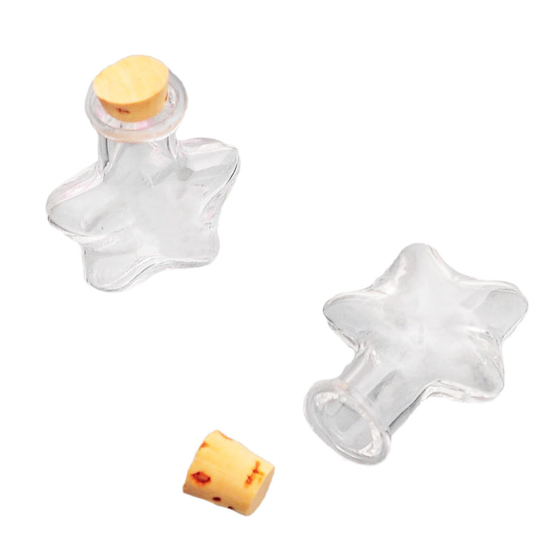 5 Tiny STAR Glass Jar Vials, 27mm x 20mm, with cork, about 1" tall x 3/4" wide fin0405