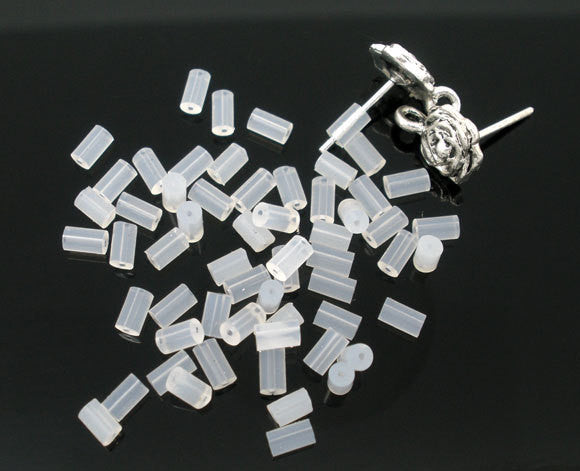 50 White Tube Rubber EARRING BACKS, stoppers, 4x2mm  (25 pairs)  fin0408