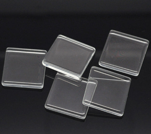 10 Clear Flat SQUARE Tile Glass Seals 25x25mm (1") for Cabochons Pendants, Charms, Scrapbooking  fin0400