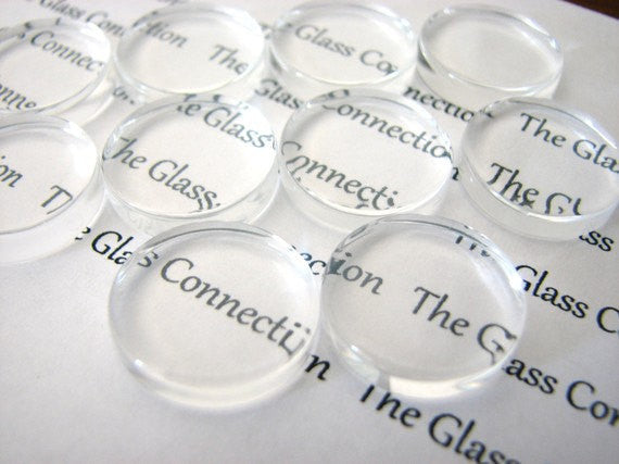 25 Clear Glass Round Circle Tile Cabochons  24mm or 1" inch for Bottlecaps, Pendants, Jewelry Making,  Scrapbooking  fin0401