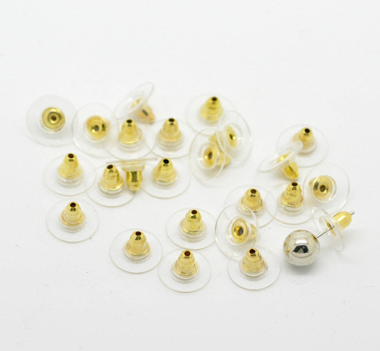 Earring Backs for post earrings . gold plated ear nuts . disc style  50 pieces (25 pairs)  fin0407