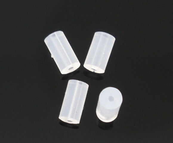 50 White Tube Rubber EARRING BACKS, stoppers, 4x2mm  (25 pairs)  fin0408
