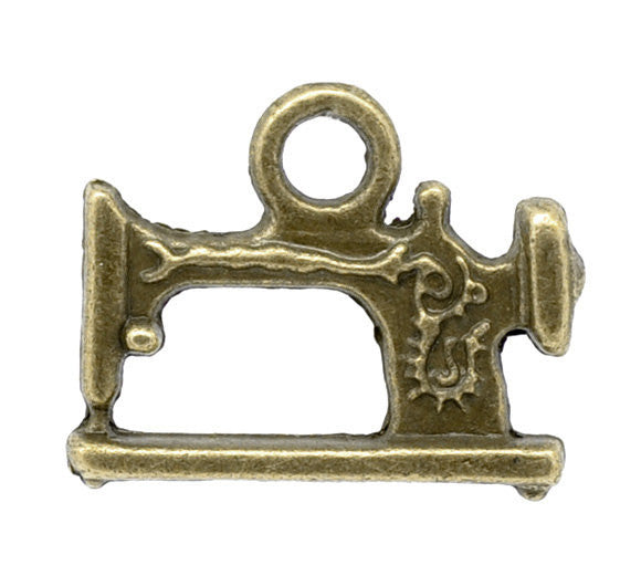 5 Antique Bronze SEWING MACHINE Charm Pendants  chb0331