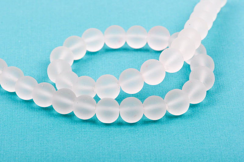 1 Strand Frosted WHITE Glass Beads 8mm, full strand, about 52 beads,  bgl1144